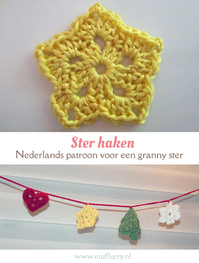 Nederlands patroon voor een granny-stijl ster. Makkelijk en snel een kleine ster haken. Gratis haakpatroon. | Free Dutch crochet pattern star