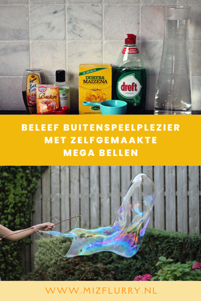 Pinterest afbeelding met de tekst: beleef buitenspeelplezier met zelfgemaakte mega bellen.