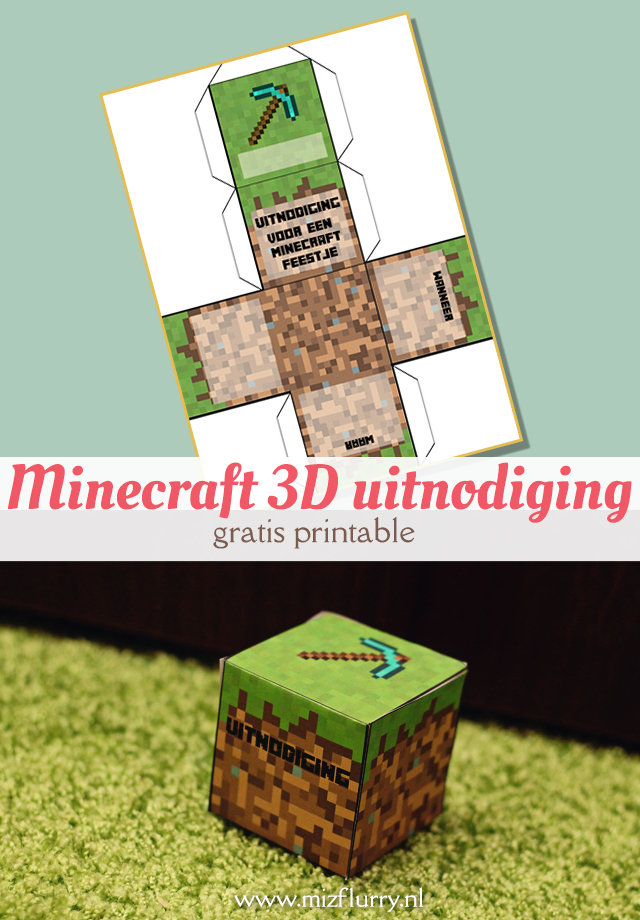 Maak zelf een gave Minecraft 3D uitnodiging van papier met behulp van deze gratis printable. Leuk idee voor een kinderpartijtje, verjaardag of ander Minecraft feestje.
