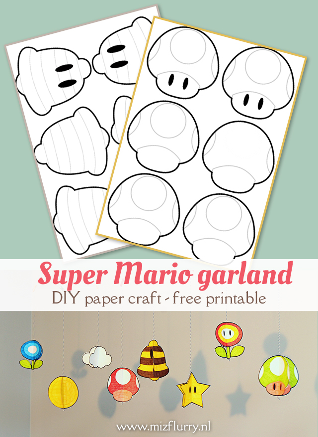 Free printable to make a Super Mario items garland. DIY project 3D paper craft.
