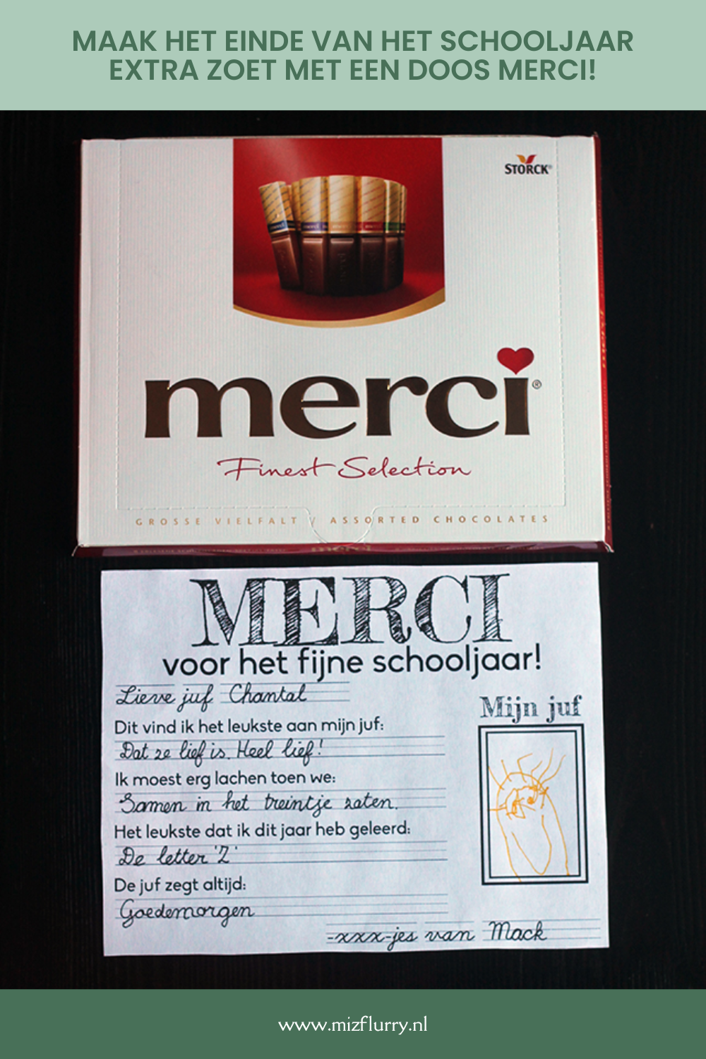 Einde schooljaar cadeau juf Merci printable (Pinterest-afbeelding)