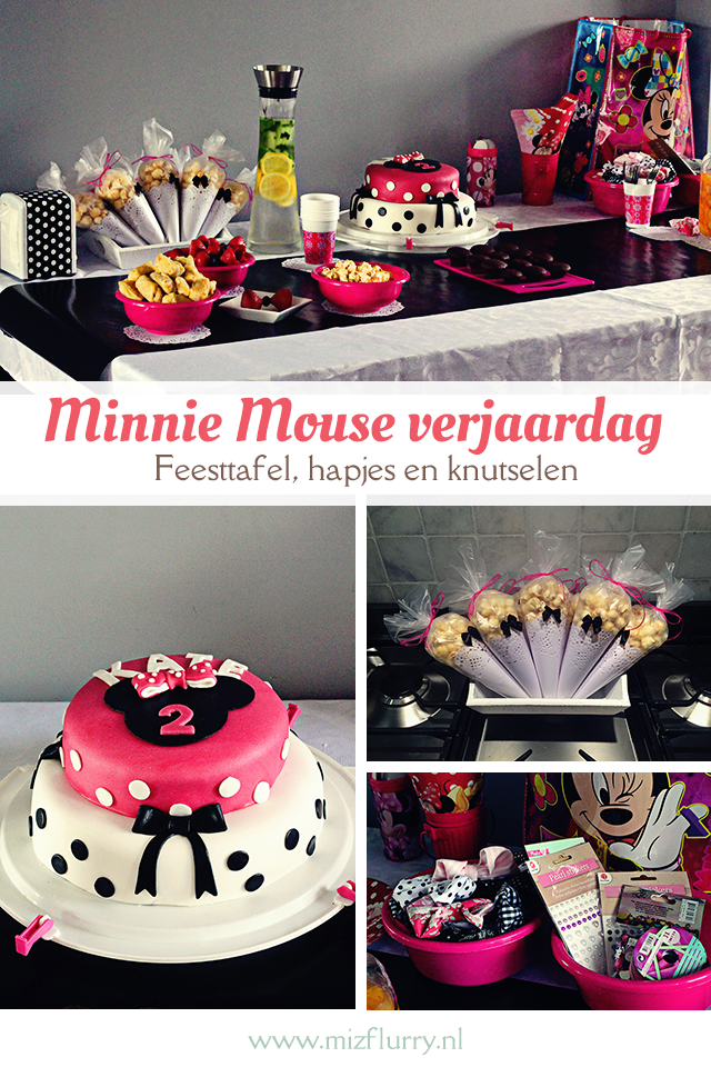 Minnie Mouse verjaardag -feesttafel, hapjes en knutselen