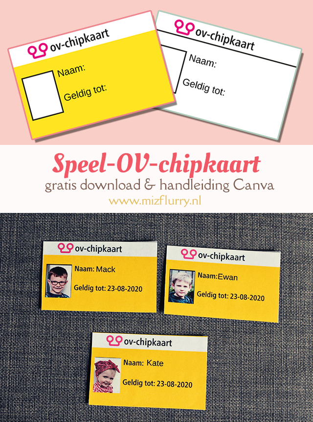 Maak zelf een (speel) OV-chipkaart voor je kind(eren) om treintje te spelen. Gratis downloaden en handleiding Canva.