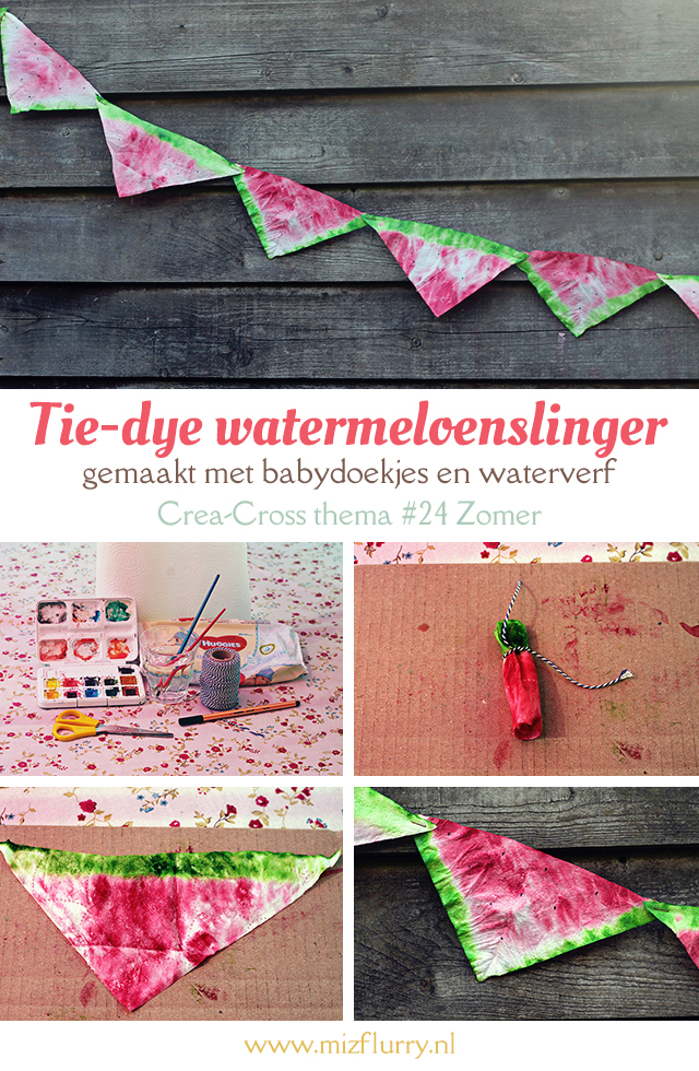 Tie-dye watermeloenslinger - gemaakt met babydoekjes en waterverf