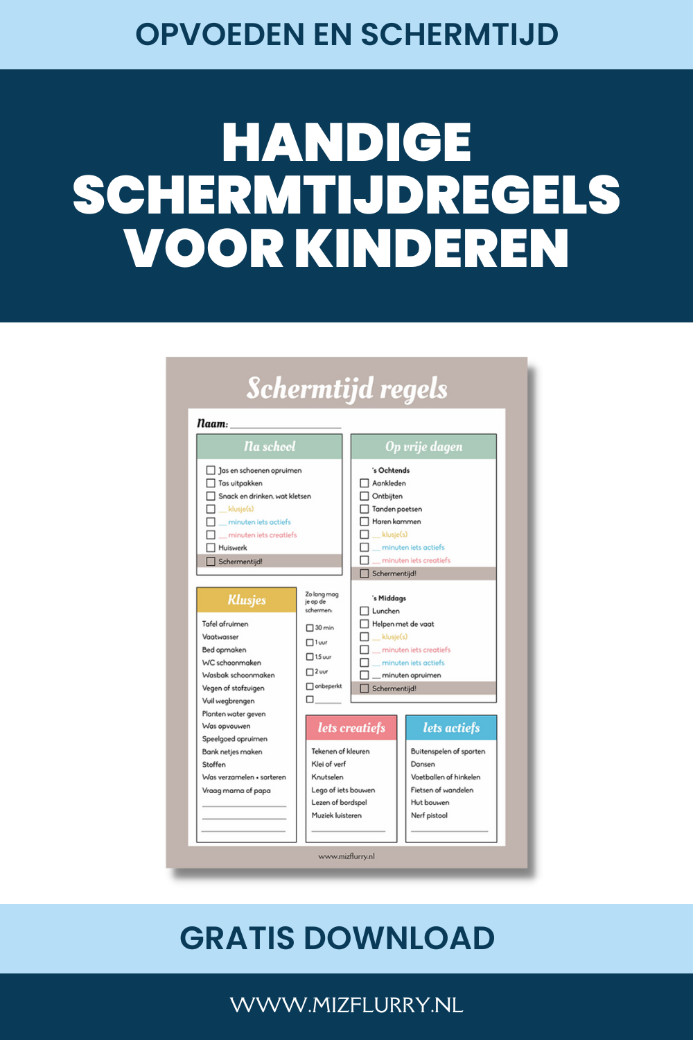 Pinterest-afbeelding met de tekst: handige schermtijdregels voor kinderen - gratis download.