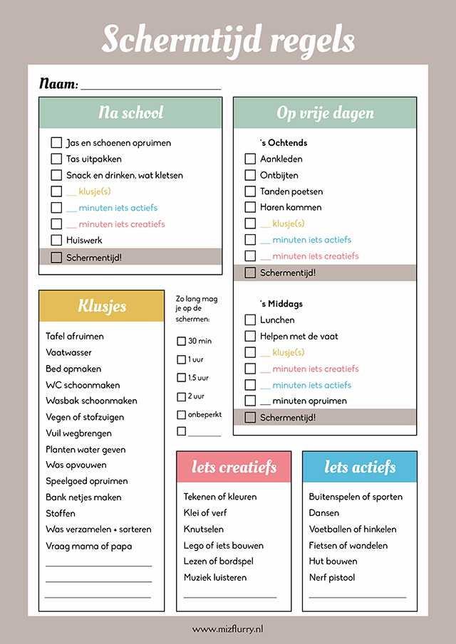 schermtijd regels printable