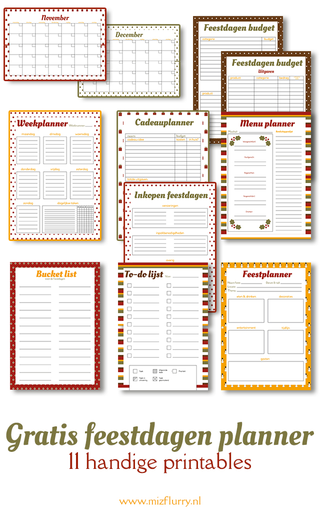 gratis feestdagen planner pinterest