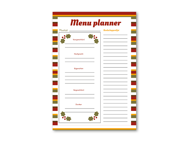 menu planner Nederlands boodschappenlijst