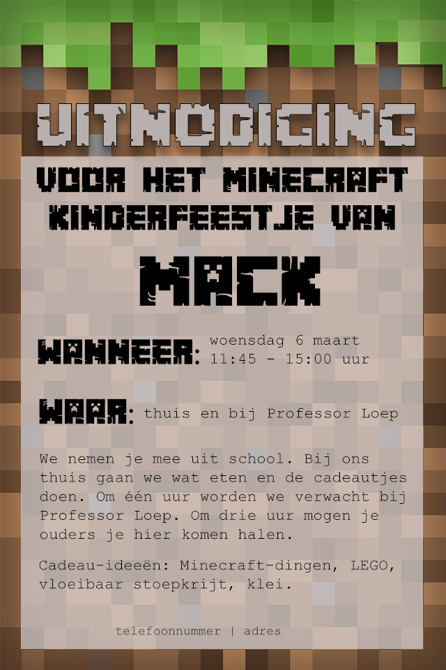 Minecraft uitnodiging voorbeeld