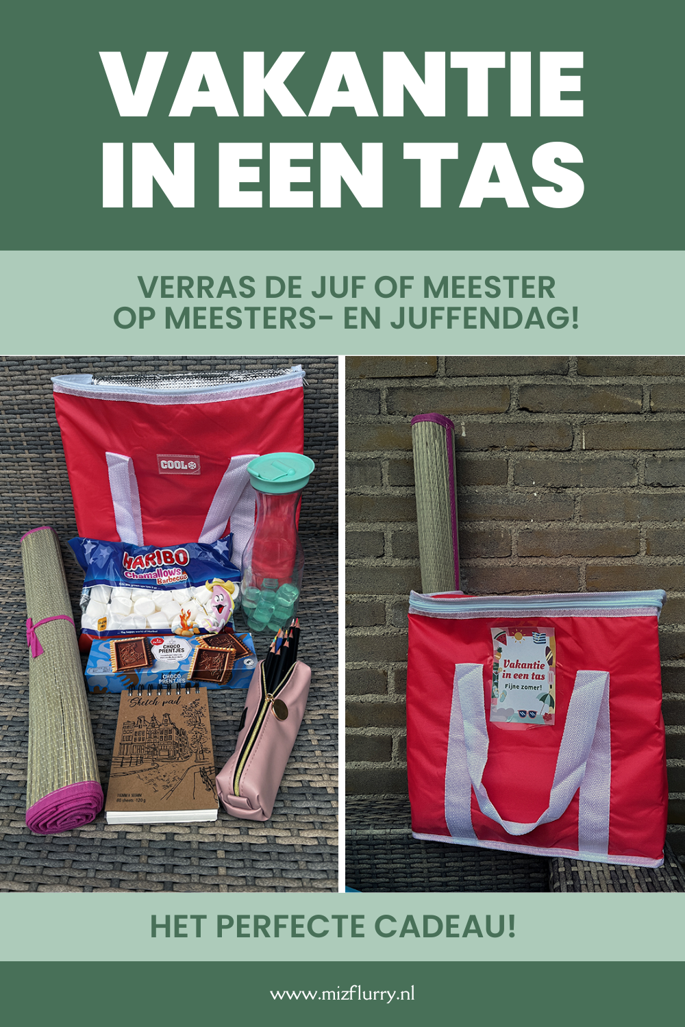 Meesters en juffendag cadeau ideeën - vakantie in een tas (Pinterest-afbeelding)