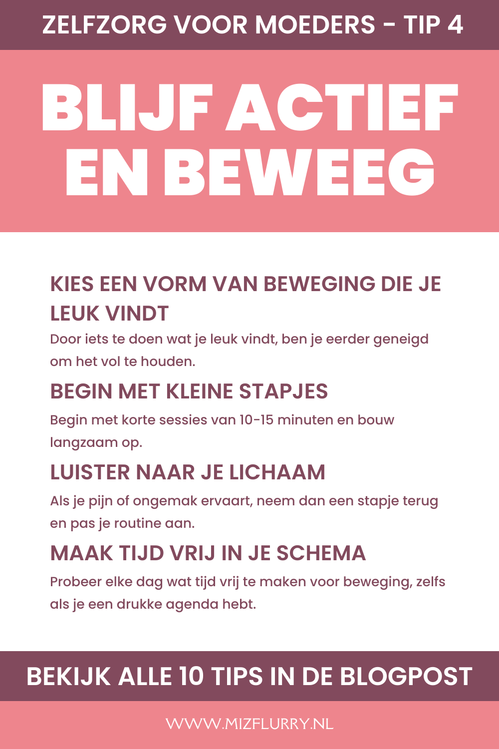 zelfzorg voor moeders tip 4 - blijf actief en beweeg (pinterest-afbeelding)