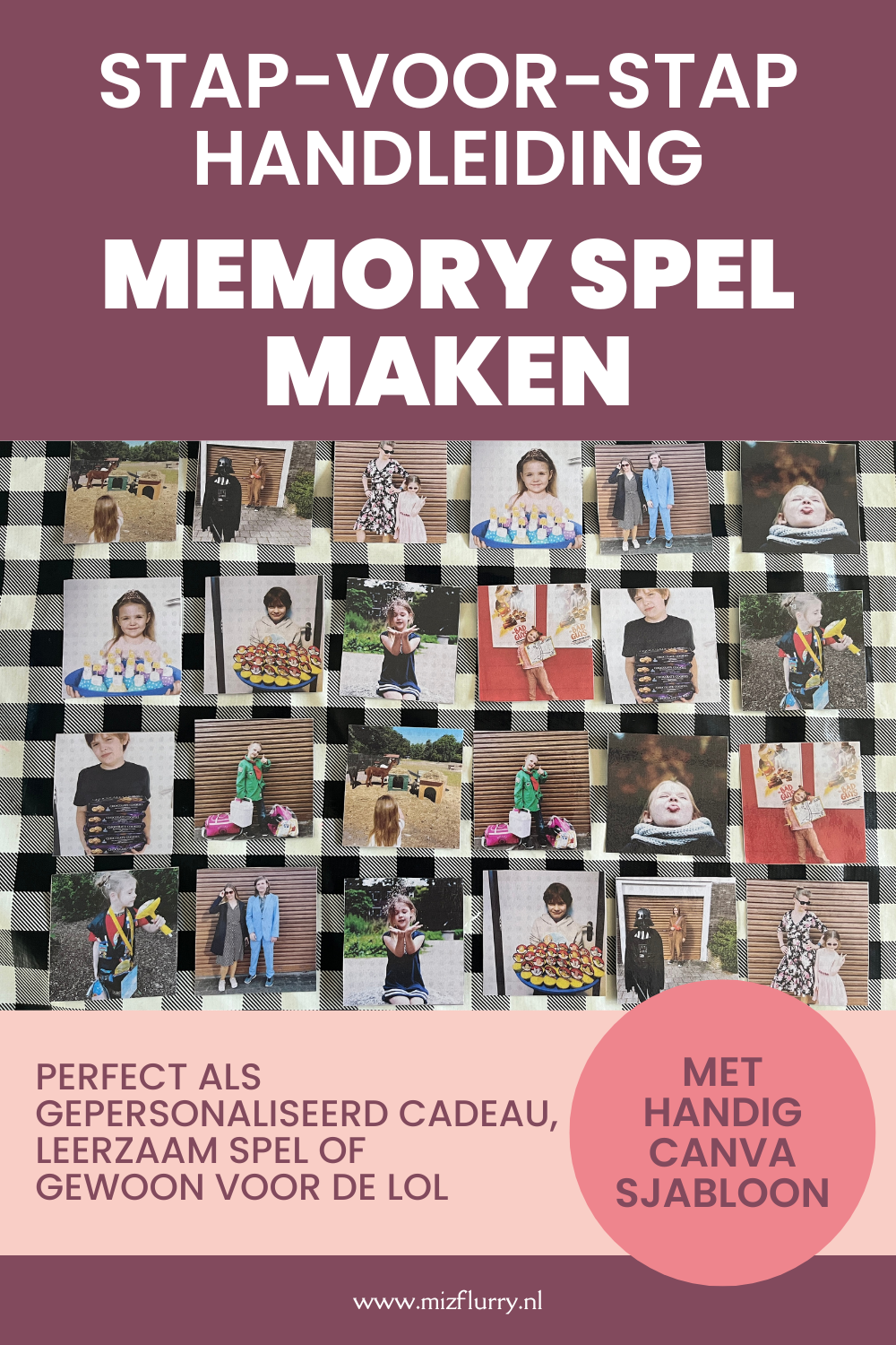 Pinterest-afbeelding met de tekst: stap-voor-stap handleiding memory spel maken - perfect als gepersonaliseerd cadeau, leerzaam spel of gewoon leuk om te maken - met handig canva sjabloon