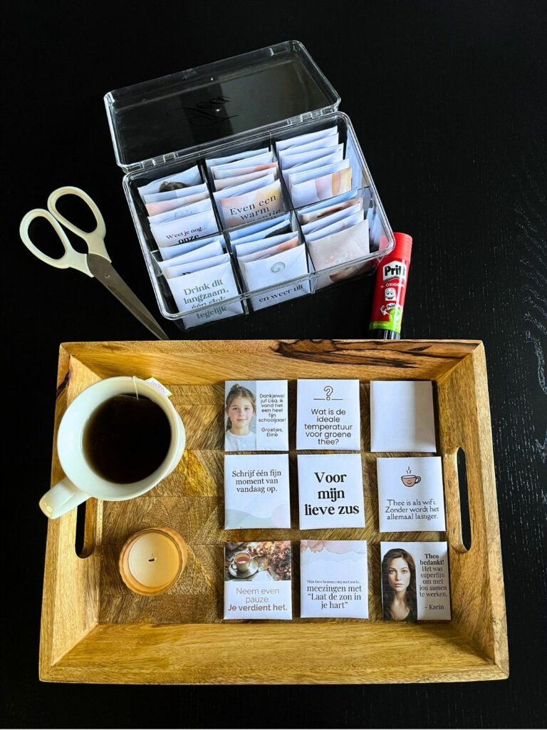 Theedoos met gepersonaliseerde theezakjes
